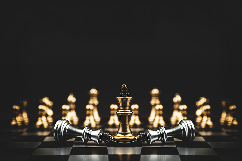 Golden chess king standing among defeated pieces, representing strategic choice for an iGaming localisation agency checklist.
